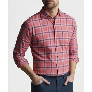 Peter Millar Hang Glider Cotton Button Down Plaid Sport Shirt Blooming Dahlia XL